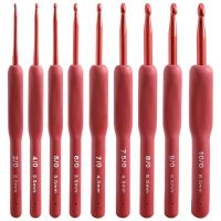 2.0-6.0mm Red Aluminum &amp; Plastic Aluminum Crochet Hooks Needles For Sweaters Sewing Tools 14cm(5 48") long, 1 Set ( 9 PCsSet)