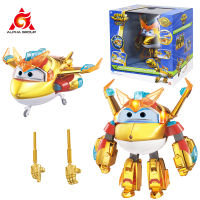 Super Wings 6นิ้ว Deluxe Transforming Supercharged Golden Boy พร้อมแสงเสียง2ท่าทางเครื่องบินเปลี่ยนหุ่นยนต์อะนิเมะของเล่นเด็ก