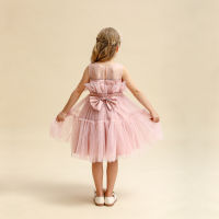 Elegant Girl ชุดราตรีวันเกิดชุดสำหรับสาว1-5T ฤดูร้อนใหม่แขนกุด Ruffle Bow เสื้อผ้า Baby Ceremonial Gown