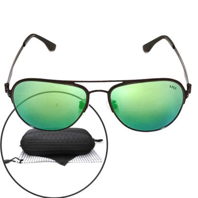 แว่นตากันแดด แว่นตาวินเทจ  รุ่น 071 กรอบแว่นทรงนักบิน สีเทาเข้ม เลนส์ปรอทสีเขียว Polarized ป้องกัน UV400สีทอง มีบาร์ ตัดแสงสะท้อนใส่สบายตา