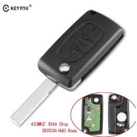 Keyyou รีโมทพลิกพับได้เคสสำหรับรถยนต์แบบไร้กุญแจ3ปุ่ม433Mhz พร้อมชิป Id46ใบมีด Hu83สำหรับเปอโยต์207 307 308 407 607