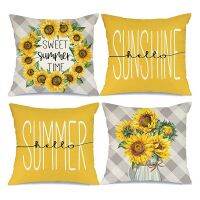 Summer Pillow Covers 18X18 Set of 16 Summer Decorations Farmhouse Throw Pillows Buffalo Plaid Cushion Case for Couch