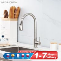 Kitchen Faucets Brushed Nickel Pull Out Kitchen Sink Water Tap Deck Mounted Mixer Stream Sprayer Head Hot Cold Taps Black Chrome