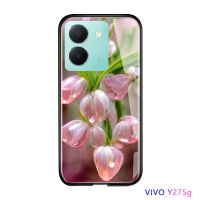 เคสโทรศัพท์มือถือสำหรับ Vivo Y27 5G OPPO A78 4G หรูหราสีชมพูดอกไม้คริสตัลเคสมันวาวกันกระแทกเคสโทรศัพท์ด้านหลังกระจกเทมเปอร์