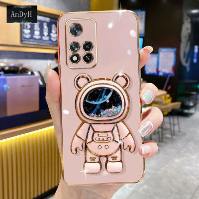 AnDyH Phone Case For Xiaomi 11i HyperCharge 5G/11i 5G/Redmi Note 11 Pro 5G 6D Straight Edge PlatingQuicksand Astronauts space Bracket Soft Luxury High Quality New Protection Design