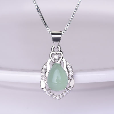 ธรรมชาติสีเขียวหยก DROP สร้อยคอจี้เงิน925 jadeite Chalcedony Amulet แฟชั่น Charm เครื่องประดับของขวัญสำหรับเมนูที่นี่