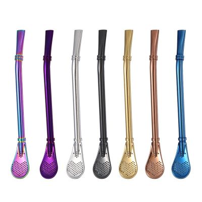 3/5/10pcs Filter Straw Spoon Stainless Steel Drinking Straws Tea Strainer Cocktail Shaker Coffee Bar Filtered Spoons Cooking Utensils