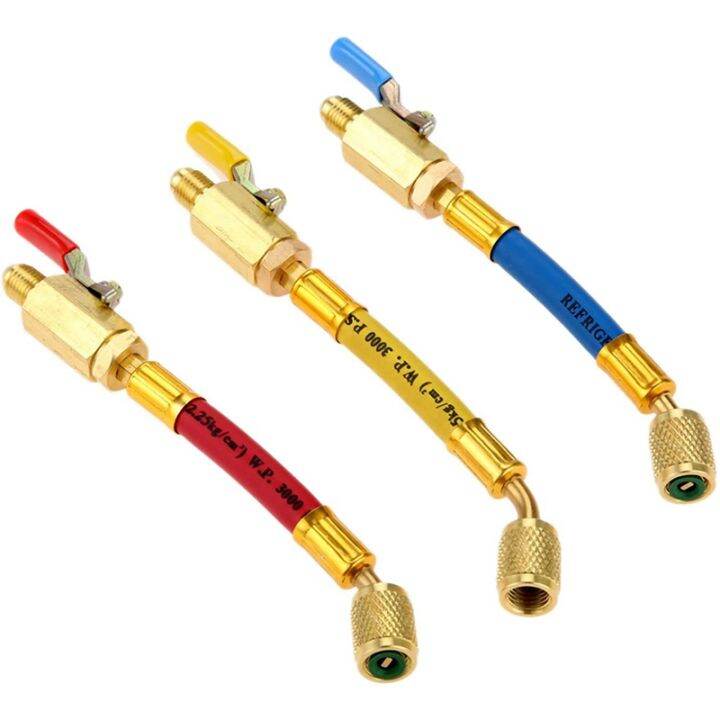 R134A R410A R22 R12 Charging Hoses and Ball Valve Kit Coded Hoses Ball