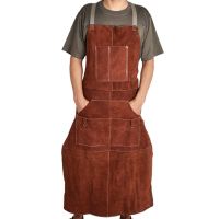 【jw】卐  Leather Apron with Pockets Retardant Bib Welding for Chef Baking BBQ