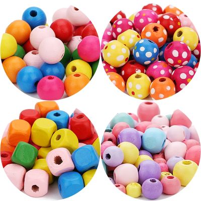 ❏ 100-200pcs 6 8 10 12mm Multicolor Square Round Wooden Beads for Jewelry Making Spacer Wood Beads DIY Bracelet Necklace Finding