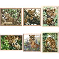 Animal Leopard Series DMC Cross Stitch Kit Aida 14ct 11ct Count Print Canvas Cross Stitch Needlework Embroidery DIY Handmade