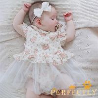 COD DSFERTEREERRE Perfectly-Baby Girls Summer Tulle Romper Dress Sleeveless O Neck Button Ruffle Floral Playsuit