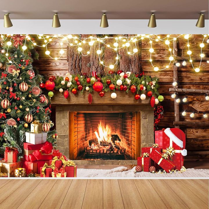 7x5ft Christmas Backdrop Christmas Fireplace Decoration Photography