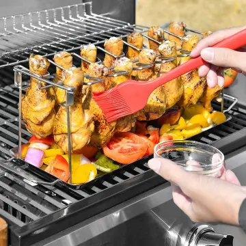 Roasted Chicken Rack Holder Bbq Beef Chicken Leg Wing Grill Rack With Drip  Pan Stainless Steel Drumstick Oven Roaster Stand