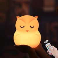 ❁¤◐ C2 Owl LED Night Light Touch Sensor Remote Control 9 Color Dimmable USB Rechargeable Silicone Bedside Lamp for Children Baby Kid