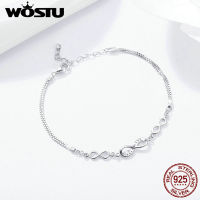 WOSTU Hot Sale 925 Sterling Silver Endless Love Infinity Chain Link Adjustable Women Bracelet Luxury Silver Jewelry FIB037