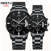 NIBOSI Couple Watch Men Women Stainless Steel Fashion Pair Quartz Watch Chronograph Clock Watch Men Watch Women Lovers Watch