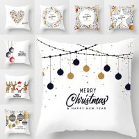 Merry Christmas Pillowcase Cloth Cushion Cover Home Decoration Cartoon Print Pillows Cover for Sofa Home Party Christmas Gift