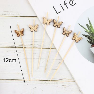 100 Pcs Disposable Bamboo Picks Food Fruit Cocktail Handmade Butterfly Bamboo Stick Picnic Party Toothpicks Decor Supplies