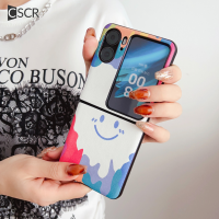 เคสโทรศัพท์หนัง PU ลายหน้ายิ้มสำหรับ OPPO Find N2ฝาพับพร้อมสายโซ่หลากสีฝาครอบสร้อยข้อมือไข่มุกสำหรับเคส Findn2flip