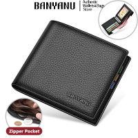 BANYANU Anti RFID กระเป๋าสตางค์หนังแท้สำหรับผู้ชายคลิปเงินบางผู้ถือนามบัตรสีดำกระเป๋าสตางค์สำหรับผู้ชาย