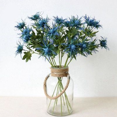 （A SHACK） 1ชิ้นประดิษฐ์ Eryngium Cubicles Bunch3-ForkArtificial แต่งงาน FlowerArtArrangement วัสดุ