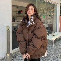 【cw】2022 Winter New Chessboard Plaid down Cotton-Padded Jacket Womens Loose BF Stand Collar Short Cotton Coat Cotton-Padded Jacket Thickened Puffer Jacket