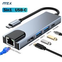 MZX 5-in-1 Docking Station Type C to HDMI-Compatible RJ45 Ethernet 100M Dock USB Hub 3 0 2.0 3.0 Concentrator Extension Adapter  USB Network Adapters