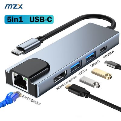 MZX 5-In-1แท่นวางมือถือชนิด C To HDMI-เข้ากันได้ RJ45อีเทอร์เน็ต100M ฮับด็อค USB 3 0 2.0อะแดปเตอร์ขยายหัว3.0