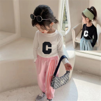 Xiaozhima Toddler Baby Kids Girls Autumn T-shirts Long Sleeves Big C Print Child Girl Tshirt Tops Tees Korean Style Candy Color Casual T Shirt Clothes Outfits For 0-10 Years