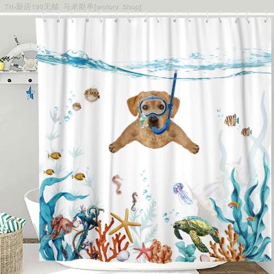 【CW】❒  Dog Shower Curtain Curtains with Starfish Turtle