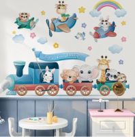 สติ๊กเกอร์ติดผนัง สติ๊กเกอร์ติดผนังห้องนอน รุ่น รถไฟ Lets go party  (Wall Sticker)