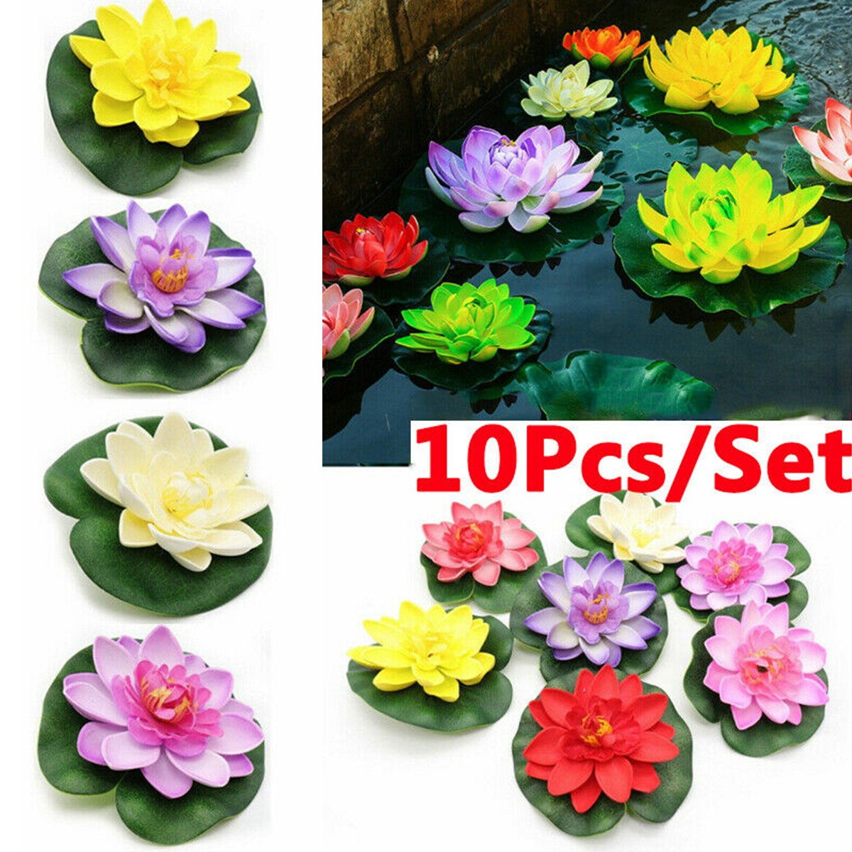 10X10Cm Plastik Buatan Plastik Bunga Lotus Air Lily Kolam Terapung Hiasan Tumbuhan