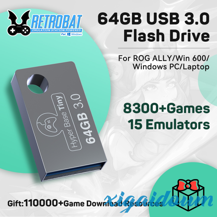 [xigaid] 64GB Portable USB 3.0 Flash Drive Retrobat System 8300+ Games