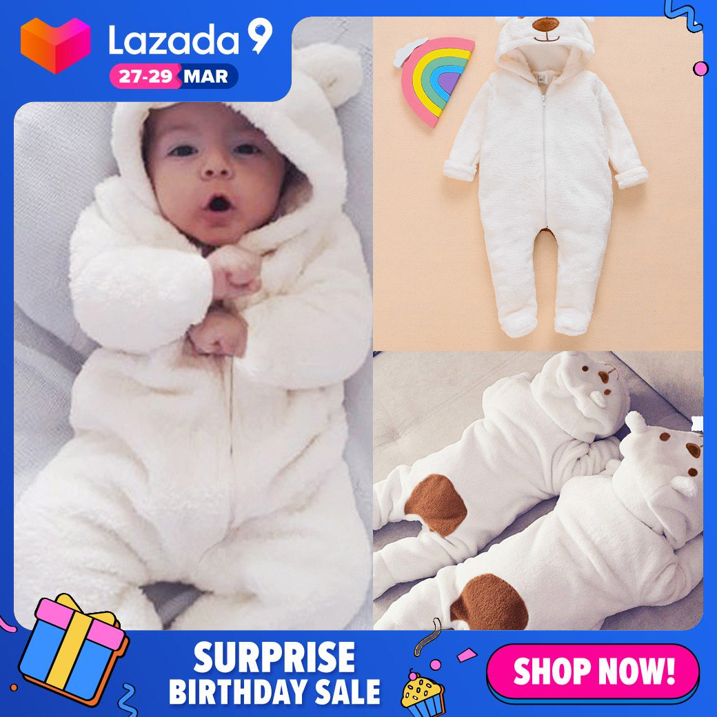 Newborn Infant Baby Boy&Girl Hooded Cartoon Flannel Romper Jumpsuit Warm Clothes 
