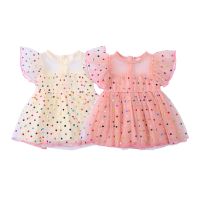 0-3Y Princess Toddler Baby Girls Summer Dress Colorful Polka Dot Printed Ruffles Fly Sleeve Lace Tulle Tutu Mini Dress  by Hs2023