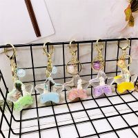 【CW】 Cartoon Unicorn Keychain Cup Quicksand Sequin Keyring Car Pendant Chain for Men Kids