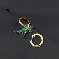 S925 Sterling Silver funny female luxury asymmetric jewelry small green mint dinosaur Earrings animal personality Necklace