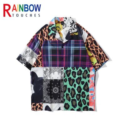 ZZOOI Rainbowtouches News Wholesale Sublimaion Bandana Paisley Loose Shirt Men Color Matching Pleasantly Cool Fancy Goods Short Sleeve