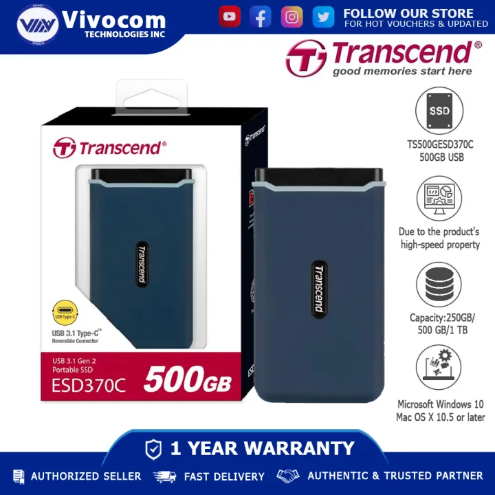 Transcend TS500GESD370C 500GB USB 3.1 Gen 2 USB Type-C ESD370C Portable SSD  Solid State Drive | Lazada PH