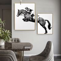 Modern Black And White Horse Canvas Art Prints - Nordic Wall Decor With Two Panels - Knight Themed Modular Pictures For Home Decoration