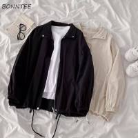 Women Basic Jackets Turn Down Collar Zipper Harajuku Elastic BF Chic Ulzzang Loose Korean Style Cool Streetwear Casual Outerwear