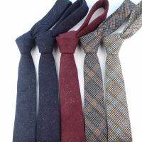 European Mens Wool Necktie Skinny Dot Narrow Knitted Tie Casual Plaid Bow Ties England Cravat 6cm Width