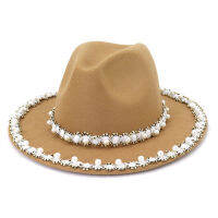 Chapeau Femme fedoras สำหรับผู้หญิงใน Jazz, Pearl CHAIN แฟชั่น Fedora และหมวก Black Wide brim Western