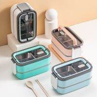 ♛ Portable Double layer 304 Stainless Steel Lunch Box Leak proof Bento Box Tableware Set Microwave Adult Student Food Container