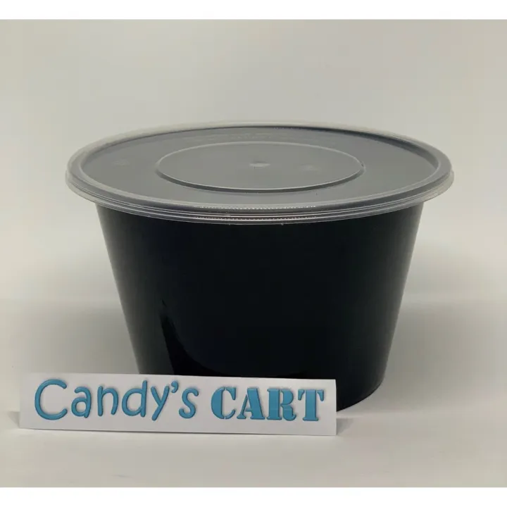 Black Microwavable Round Plastic Food Container 1000ml (Soup / Ramen Take out Bowl) RO1000B