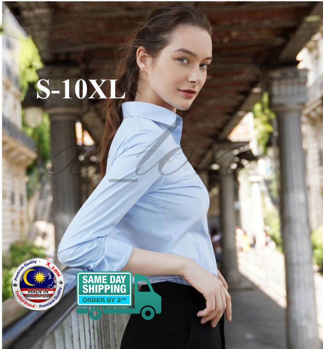X_LON Premium Quality Formal Light Blue Women Shirt Long Sleeve 浅蓝色衬衫
