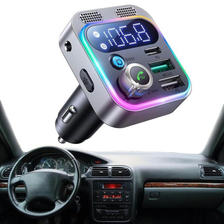 blue-tooth-car-adapter-48w-fm-transmitter-radio-receiver-wireless-5-3-and-2-microphones-wireless-car-blue-tooth-adapter-for-audio-players-and-all-smartphones-forceful