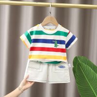 [COD] Boys summer suit male baby handsome striped sports two-piece childrens short-sleeved tide