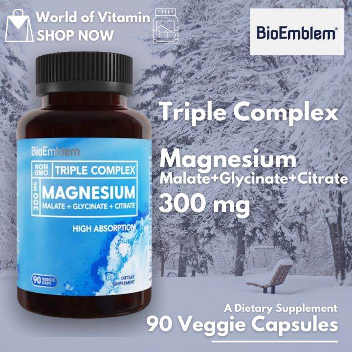 BioEmblem Triple Magnesium Complex 300mg of Magnesium Glycinate, Malate